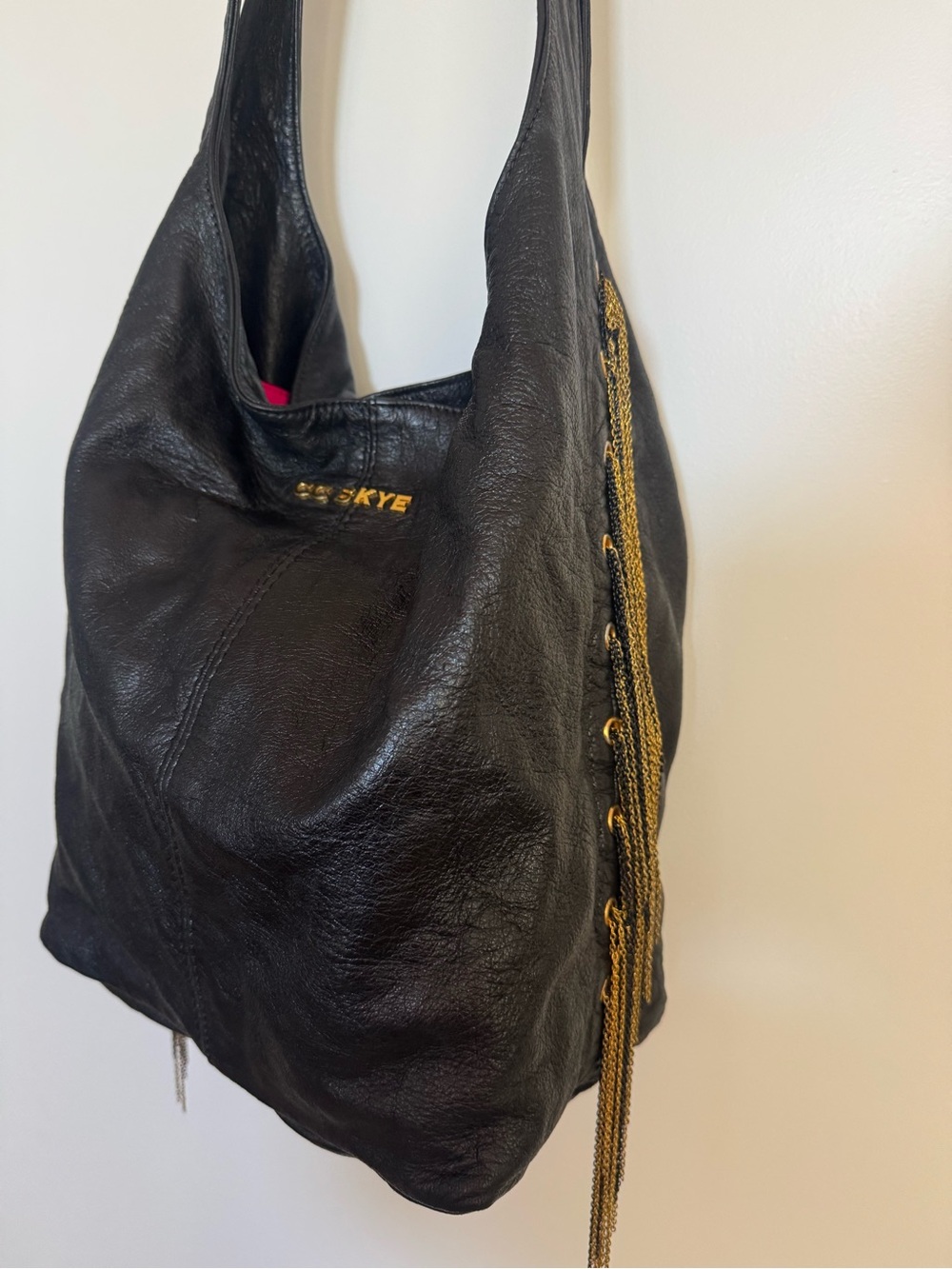 CC Sky Black Leather Hobo with Gold Chain Tassel